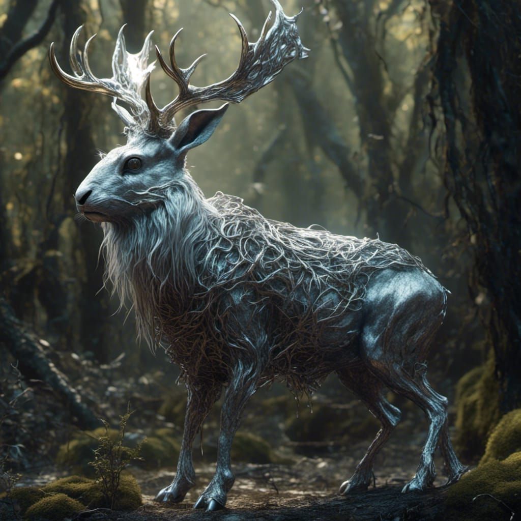 Sinister Metallic Jackalope With Laminar Flow Webbing