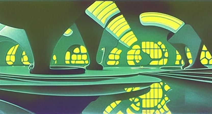 Futuristic Underground City with Waterfalls and Arcology