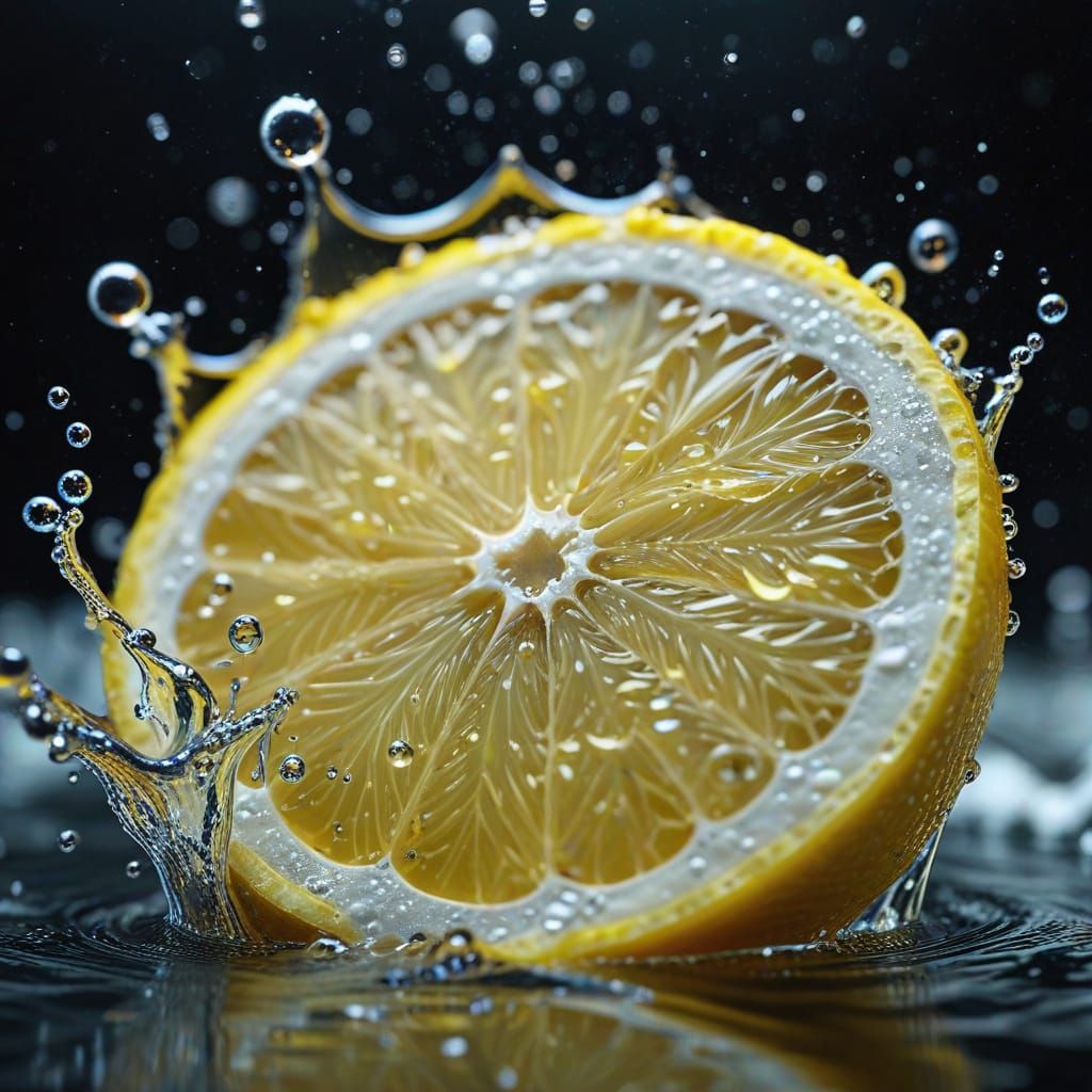 Lemon Slice in Sparkling Water: Macro Photorealism