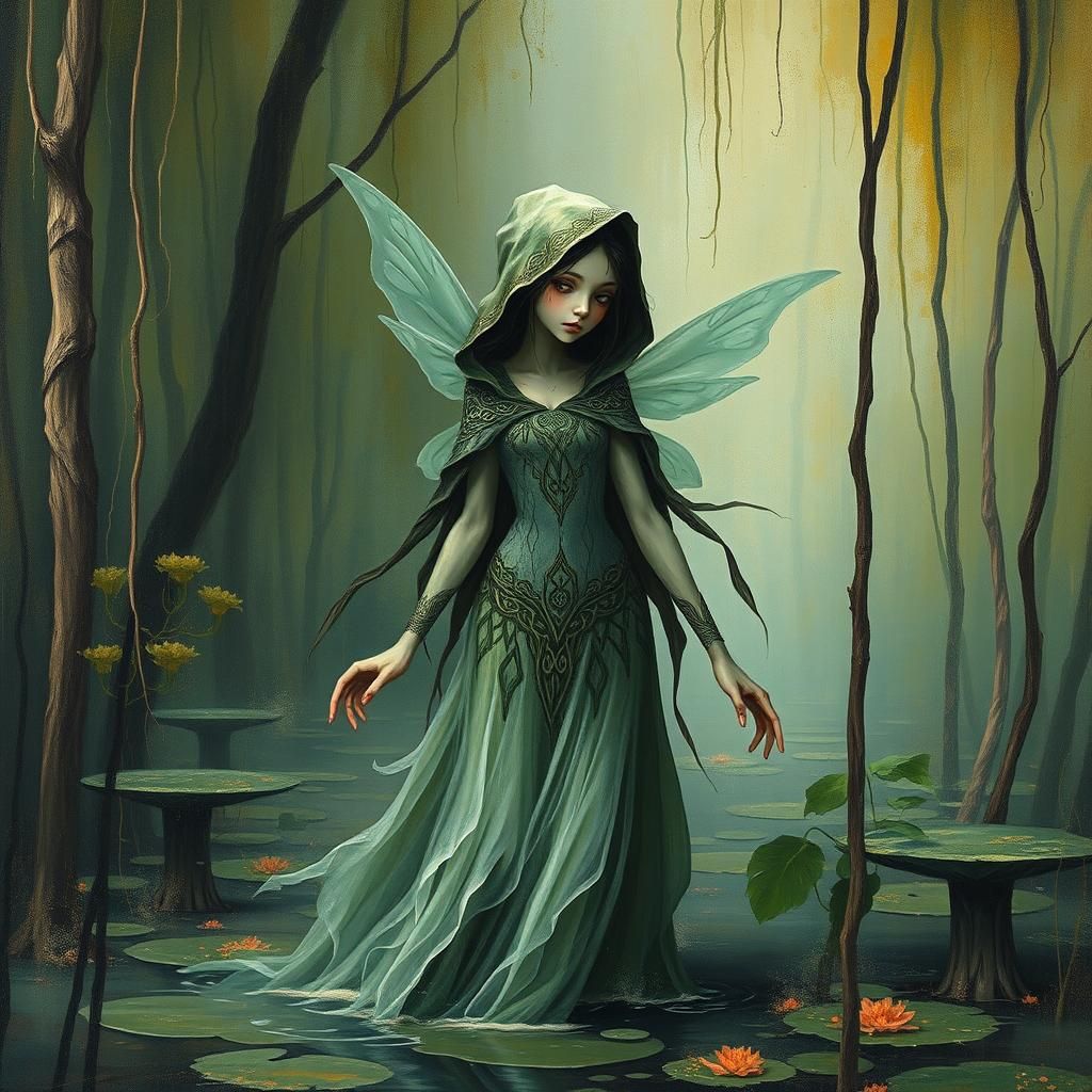 Swamp Elf Fairy in Impasto Louisiana Dreamscape