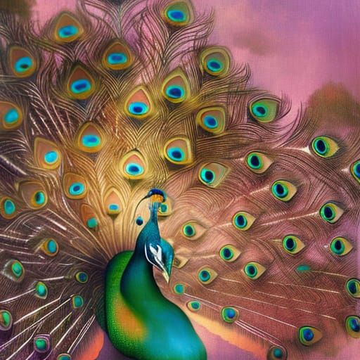 Surreal Peacock Inspired by Hieronymus Bosch