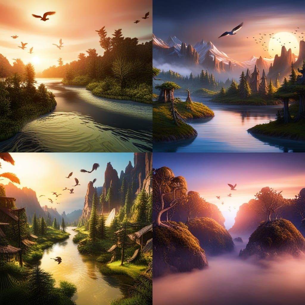 Migratory Birds Fly Towards Forest Sunset