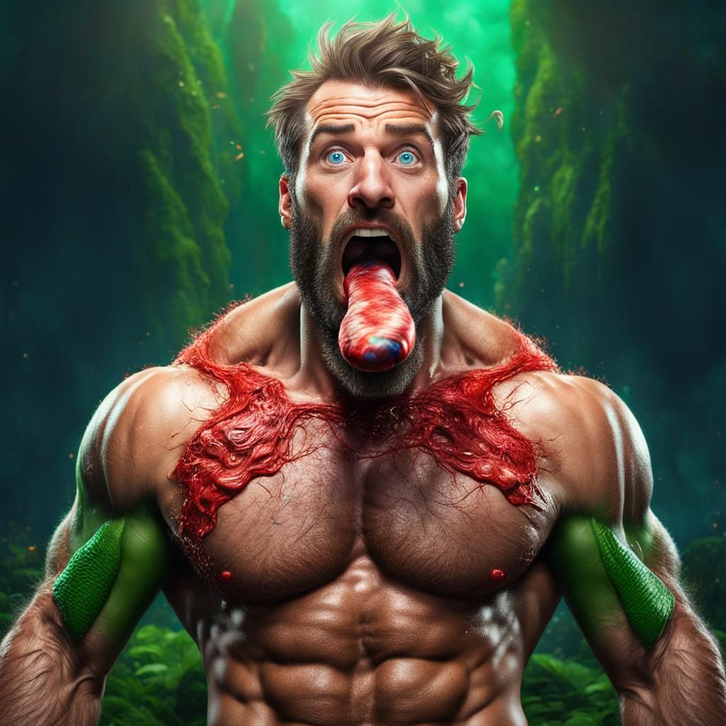 Funny Hairy Man with Sausage, Fantasy Art