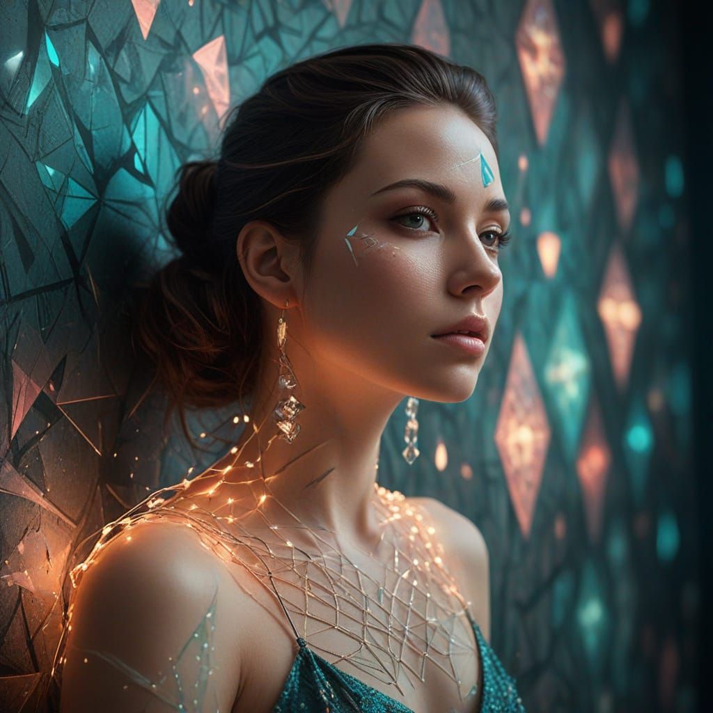 Woman with Geometric Body Art in Digital Fantasy Painting