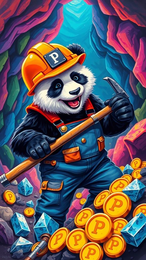 Panda Miner Digging for Gold Coins in Graffiti Style