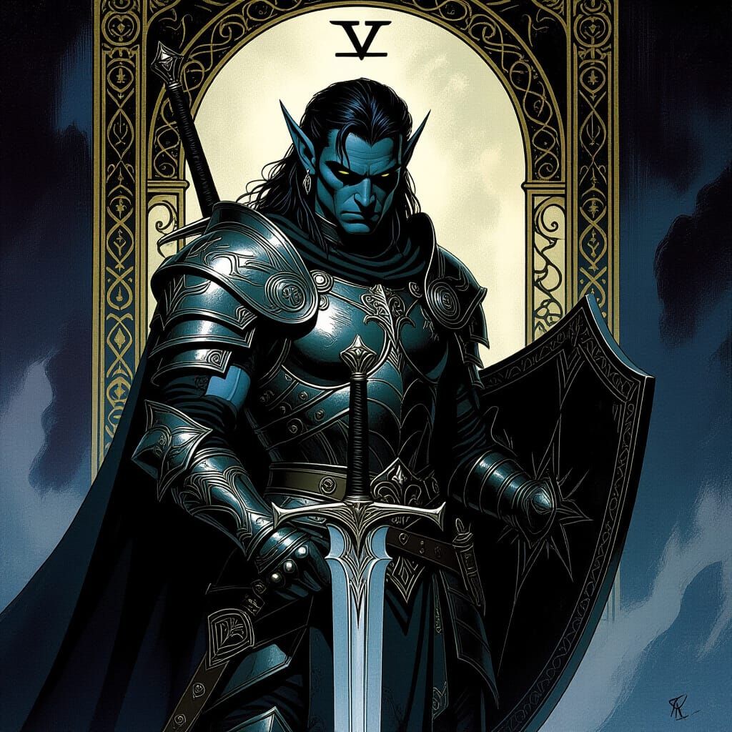 Dark Elf Prince with Sword in Frazetta Style