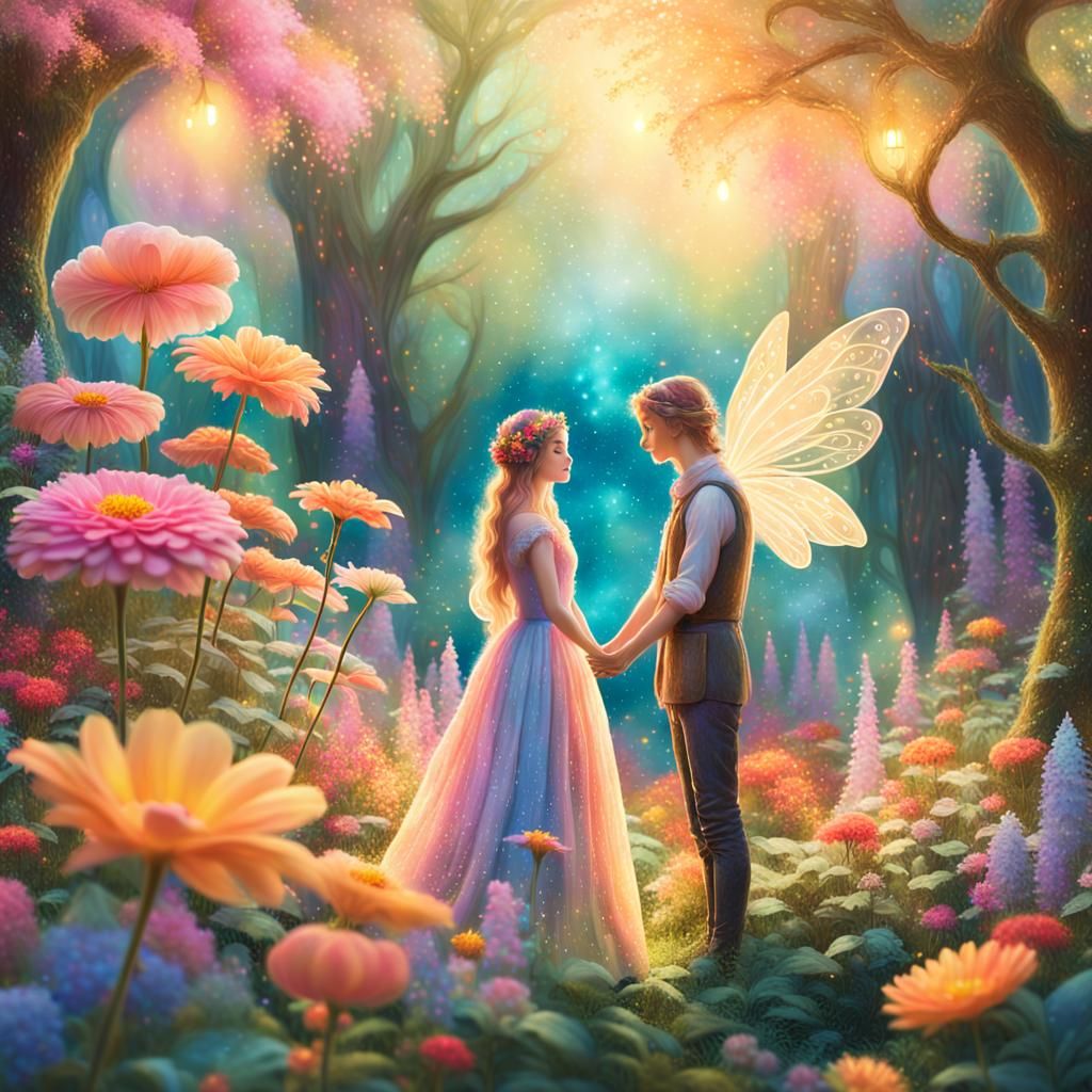 Enchanting Fairy and Human Garden in Soft Focus