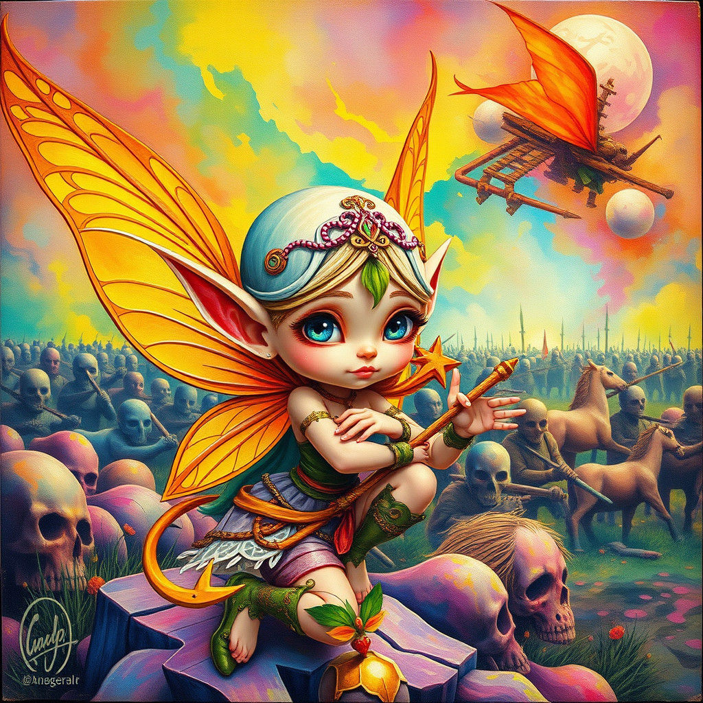 Chibi Fairy Elf in Psychedelic Impasto Style