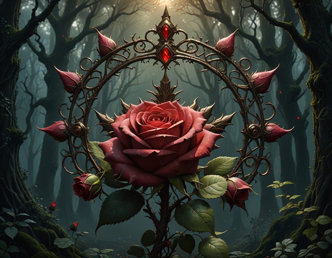 Red rose and crown as a magical sigil