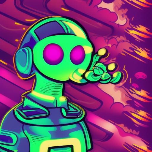 Cute Alien in Synthwave Neon Retro Style
