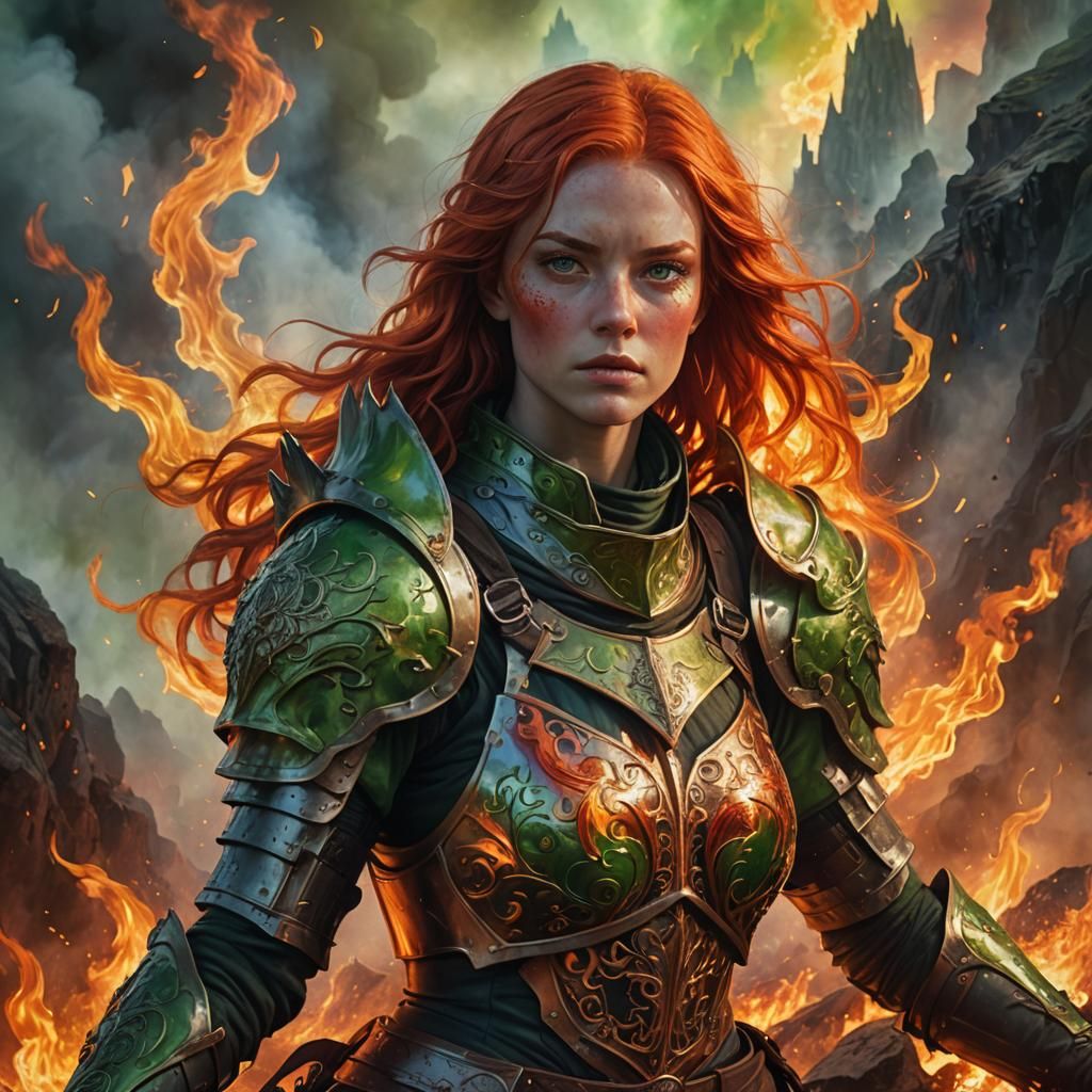 Woman in Flame Armor: Mythic Realism Fantasy Art