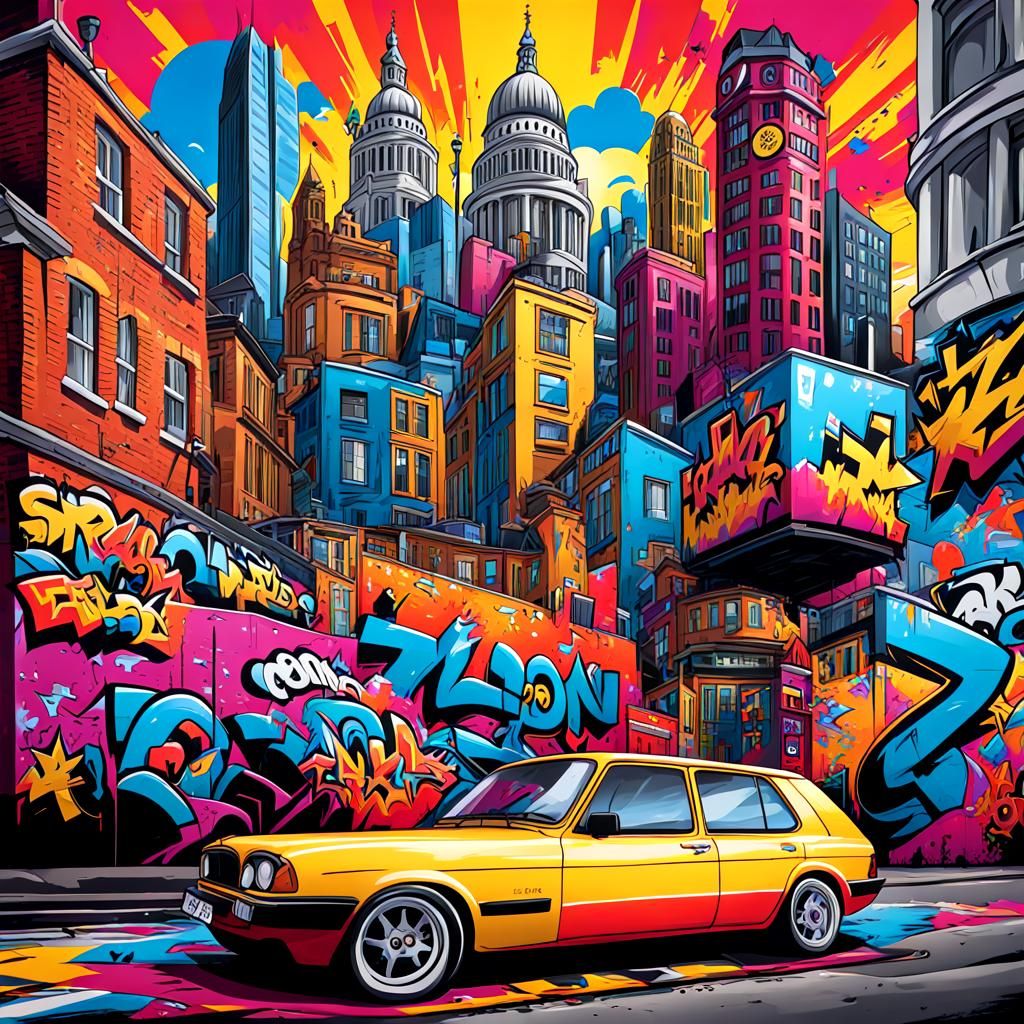 London Skyline Graffiti Art in Hip Hop Style