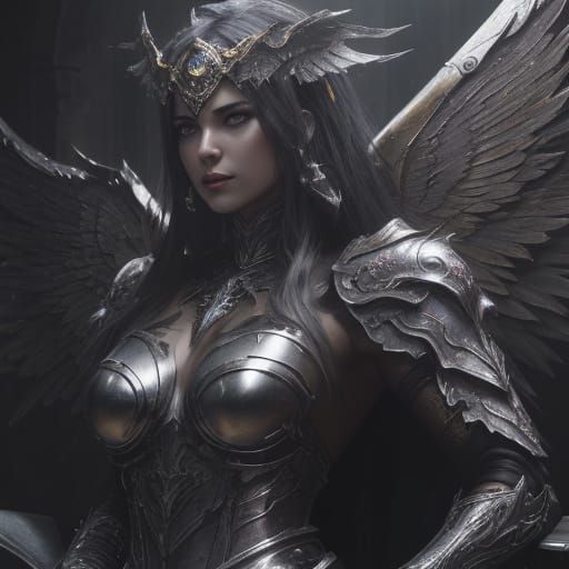 Fallen Angel Empress on Throne in Dark Fantasy Style