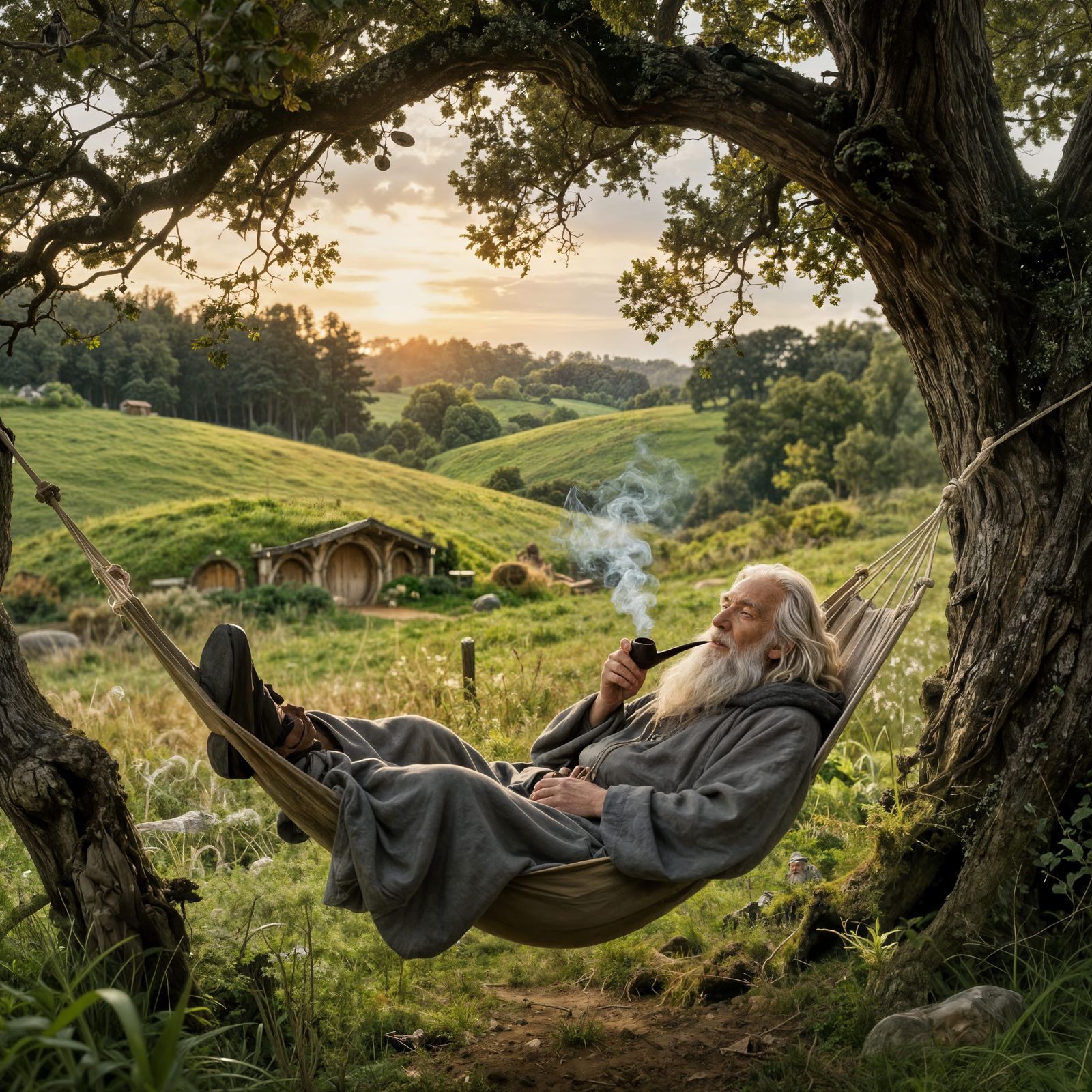Wise Wizard Enjoys Peaceful Shire Getaway in Rembrandt Style