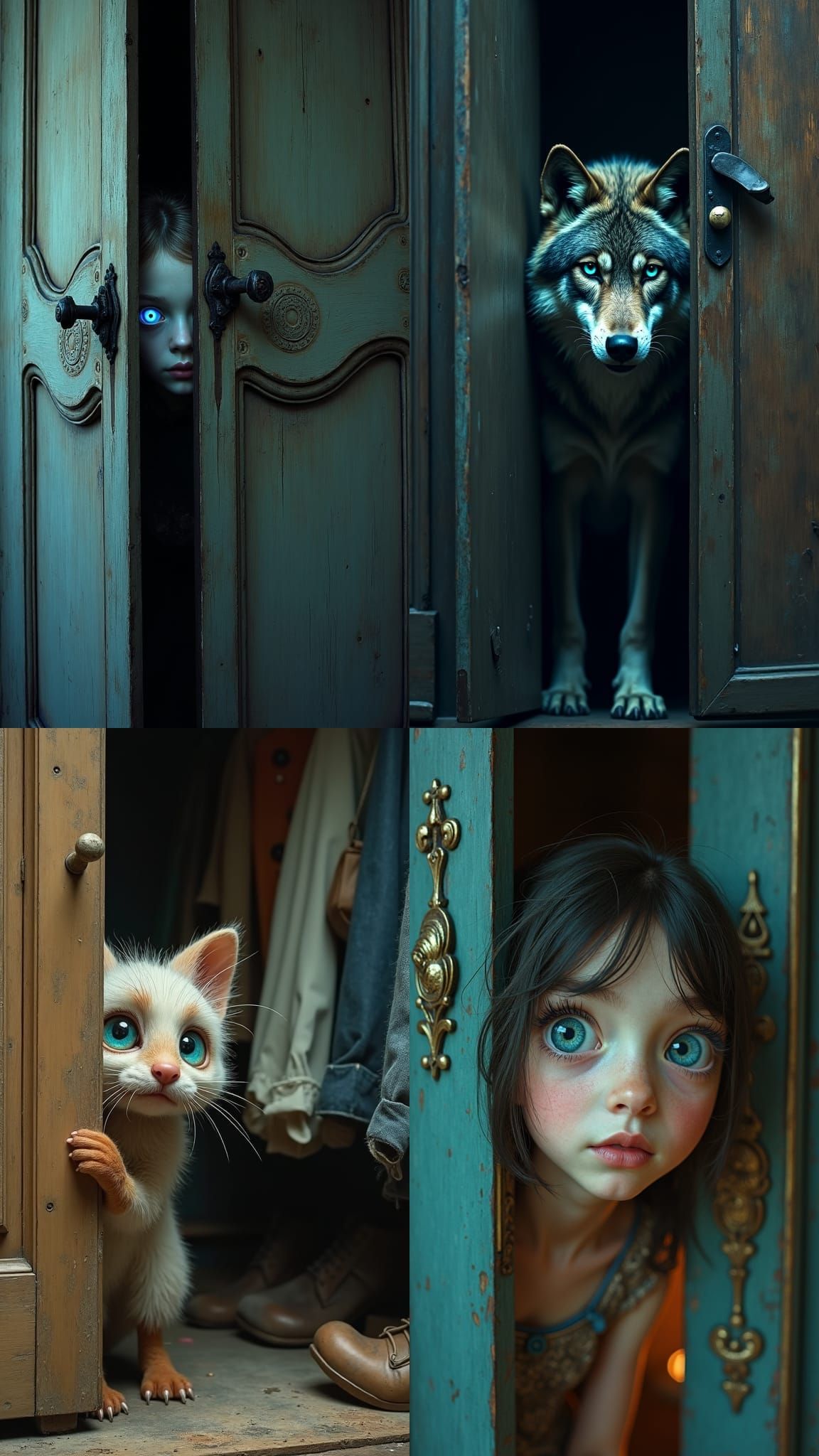 Intense Blue Eyes Watching from a Wardrobe