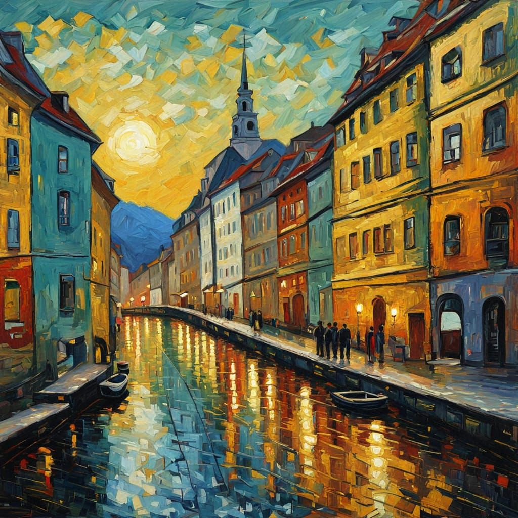 Linz Austria Cityscape in Post-Impressionist Style
