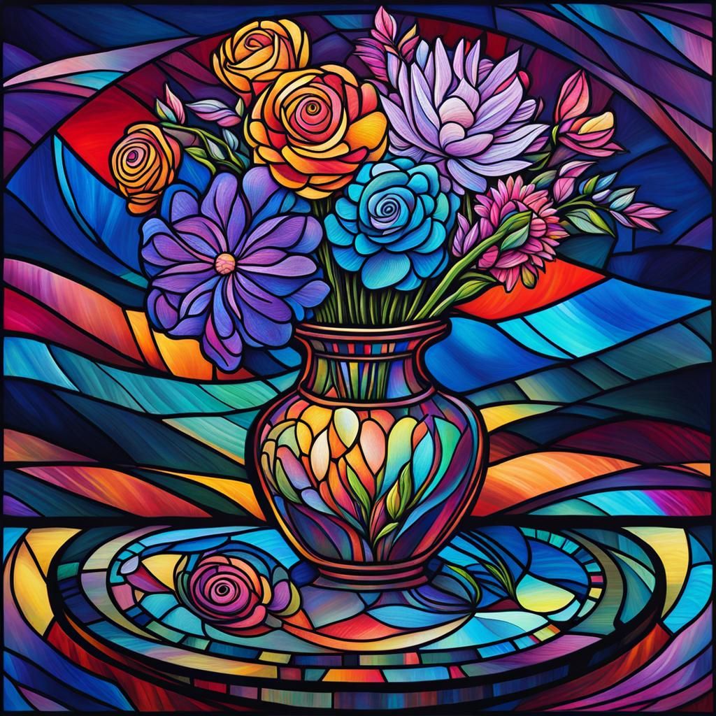 Stained Glass Floral Centerpiece: Holographic Astral Illustr...