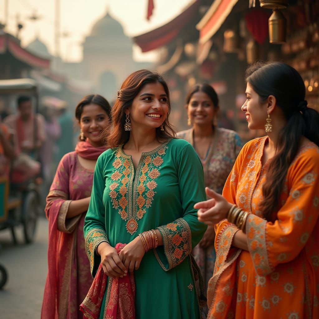 Vibrant Pakistani Women in Traditional Kurtis