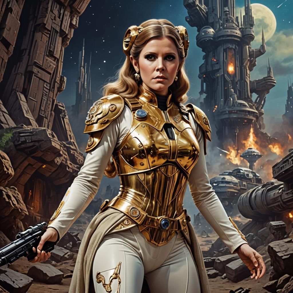 Carrie Fisher in the role of Barbarella.