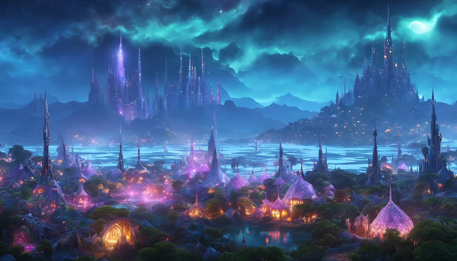 Magical Alien Elven Village in Sci-Fi Jungle