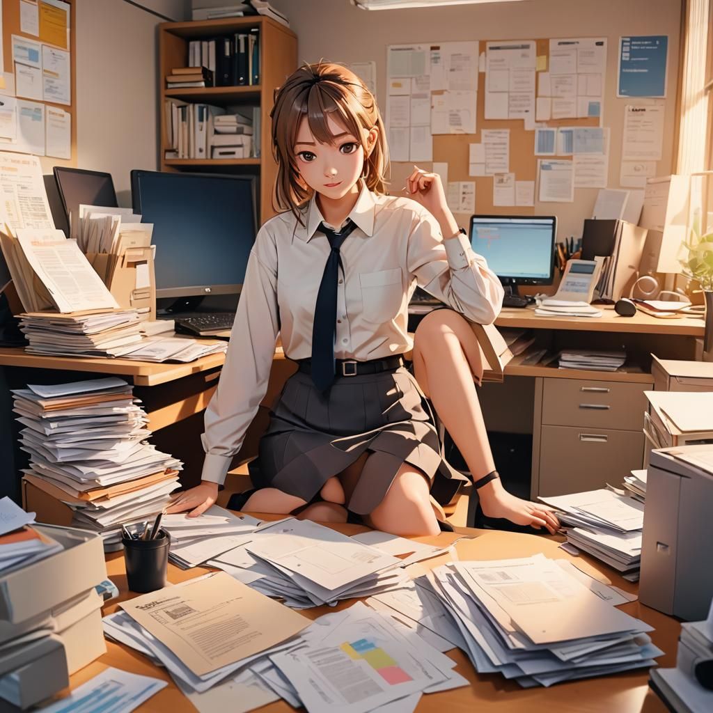 Anime Style Office Worker in Mini Skirt