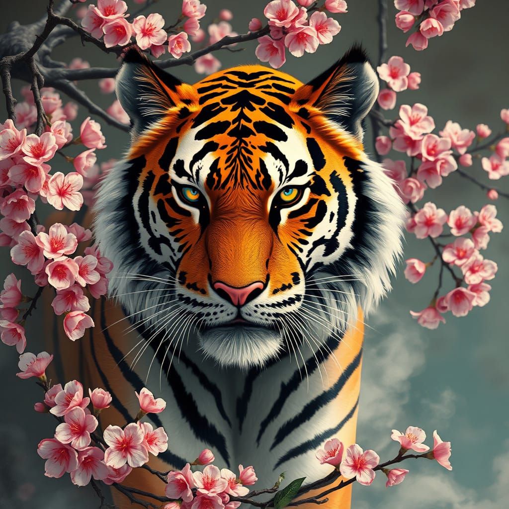 Tiger in Traditional Chinese Brush Painting Splendor