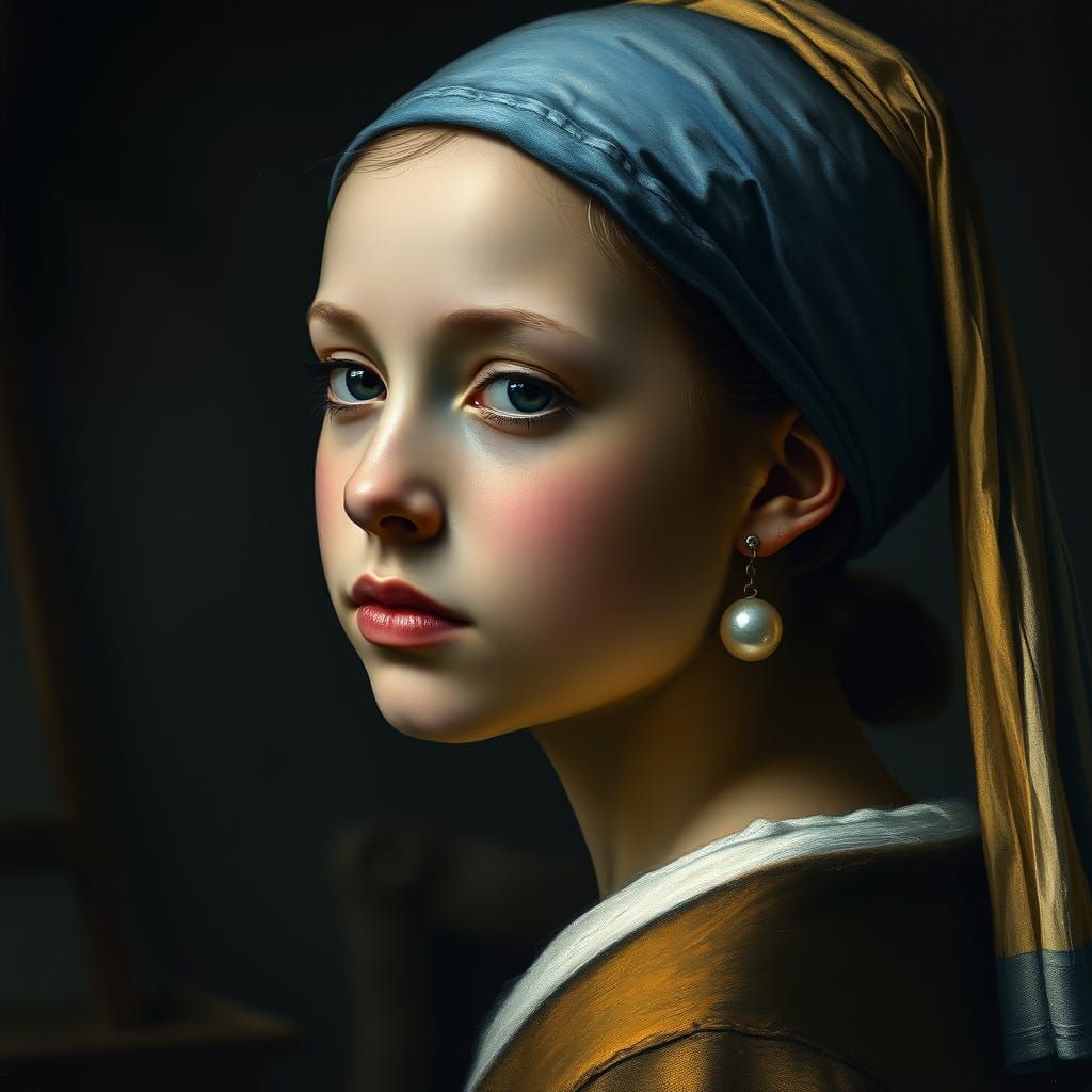 Serene Pearl Earring Portrait in Soft Golden Light