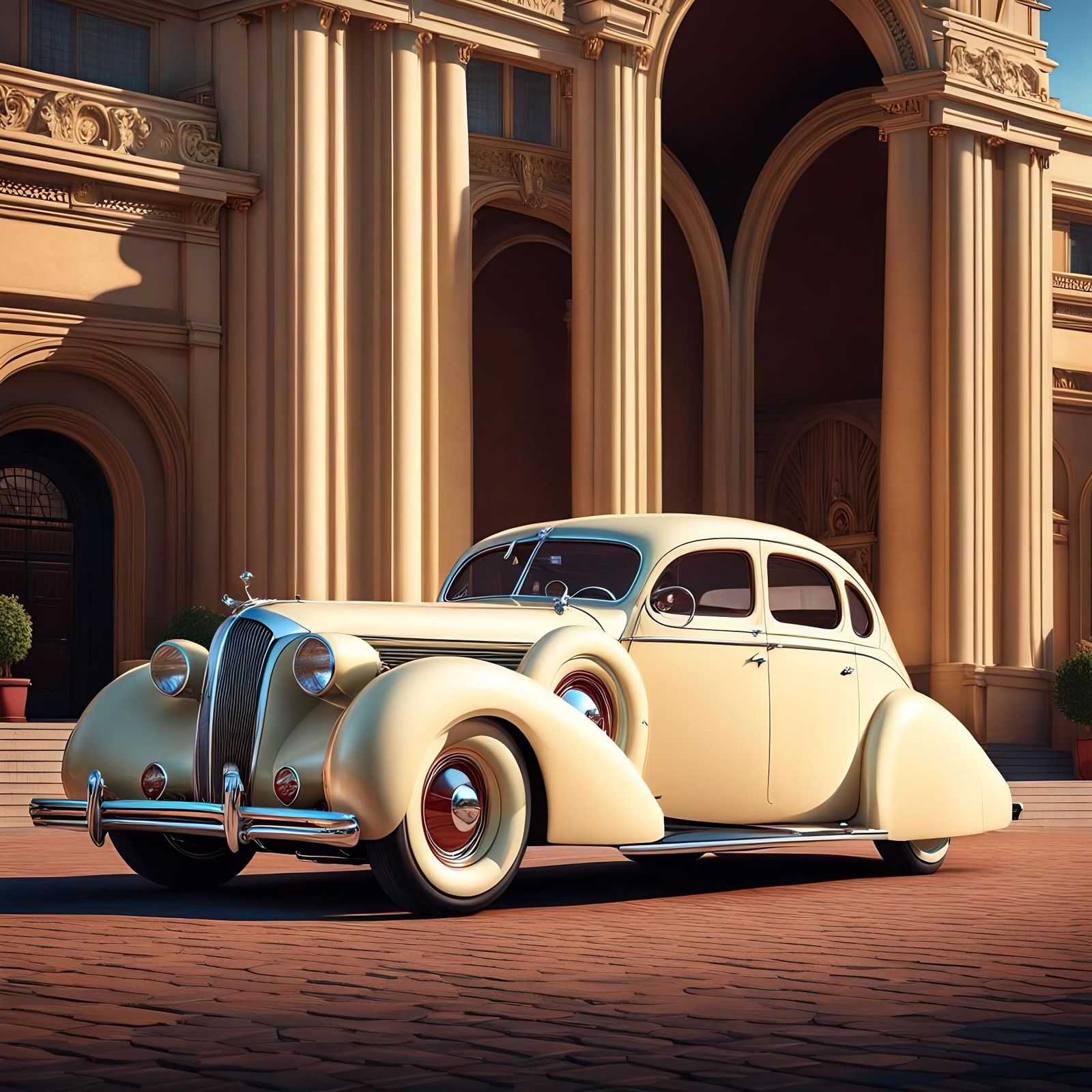 1938 Cream Fastback Car at Washington Opera