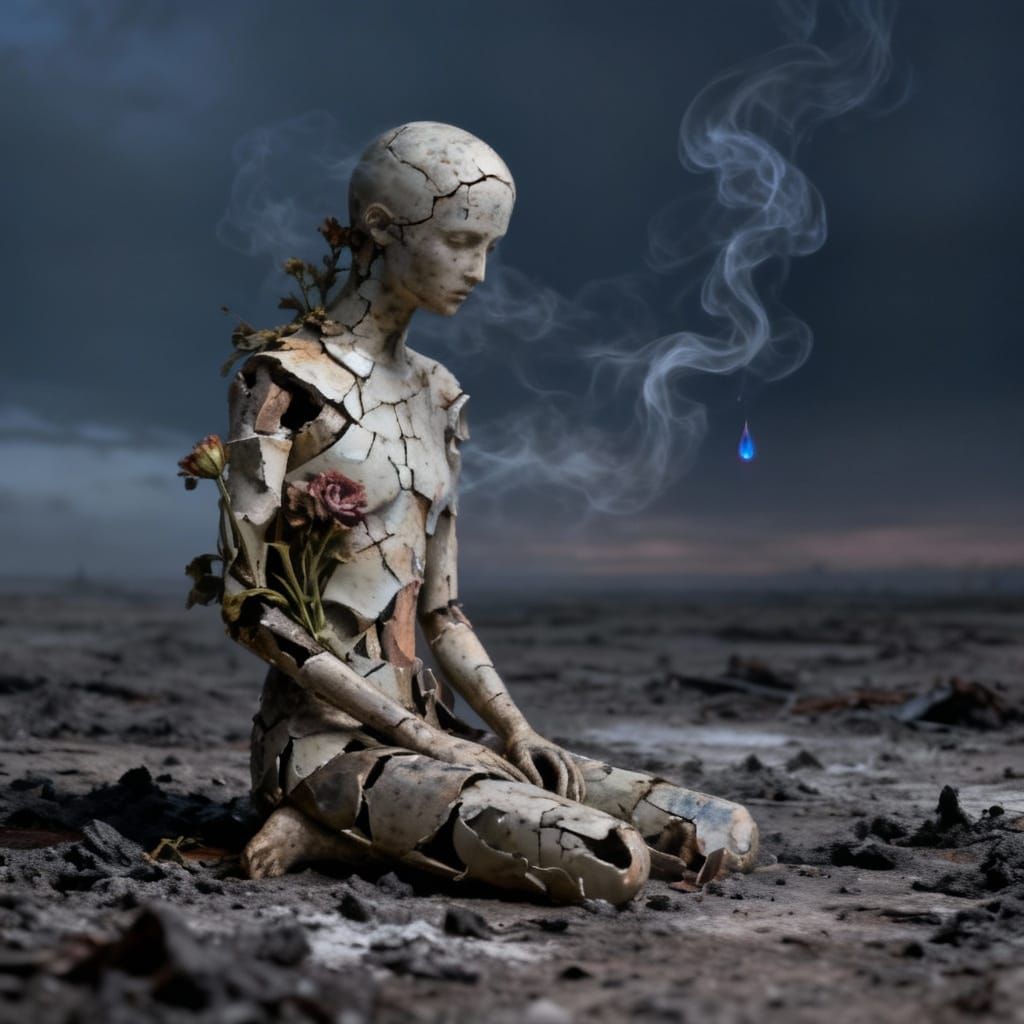 Melancholic Figure of Discardment in Surrealist Style