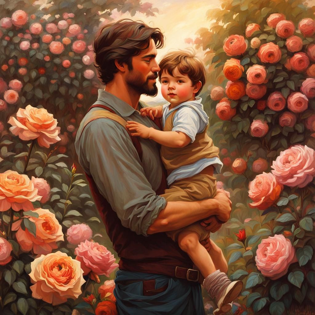 Rose Garden Father and Son in Anime Style