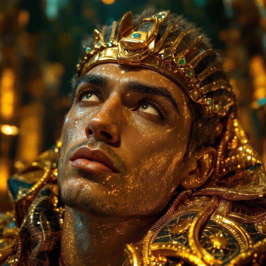 Opulent Gold-Skinned God in Marble Setting