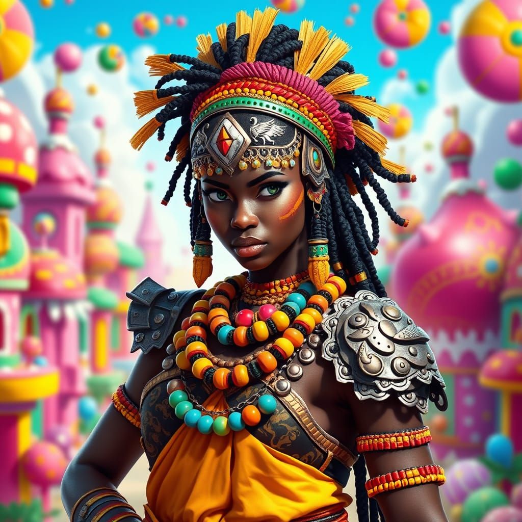 African Princess Warrior in Candyland, Digital Illustration