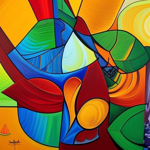 Bauhaus Abstract Painting in Cubist Style