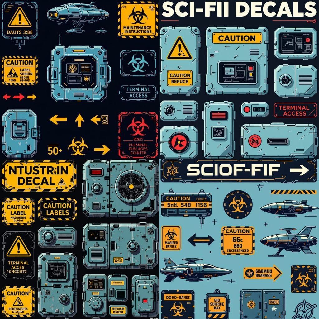Sci-Fi Cyberpunk Decals for 3D Modeling