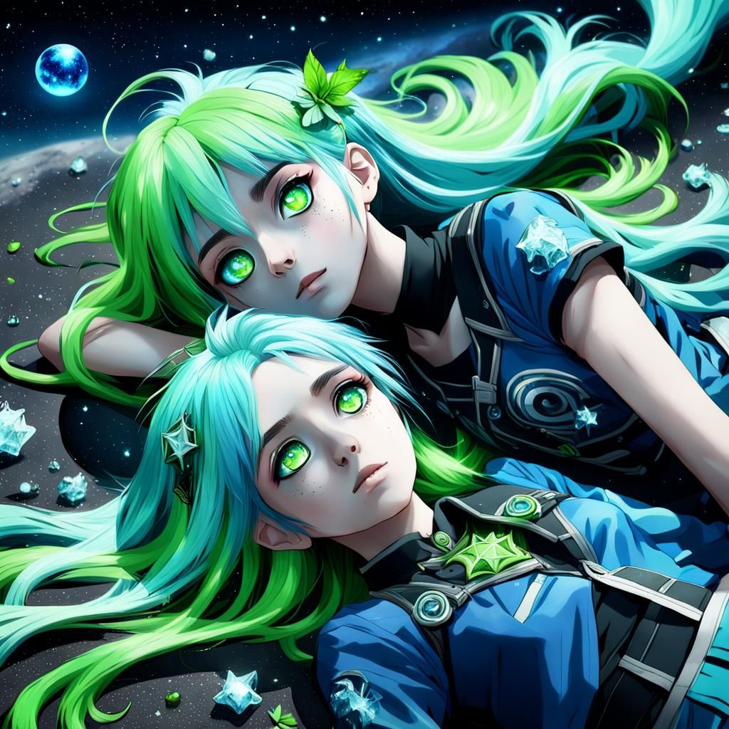 Anime Girl and Boy Stargazing
