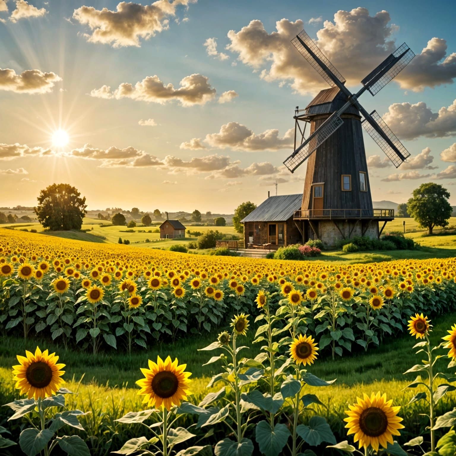 Surreal Windmill Farm in Vibrant Yellow