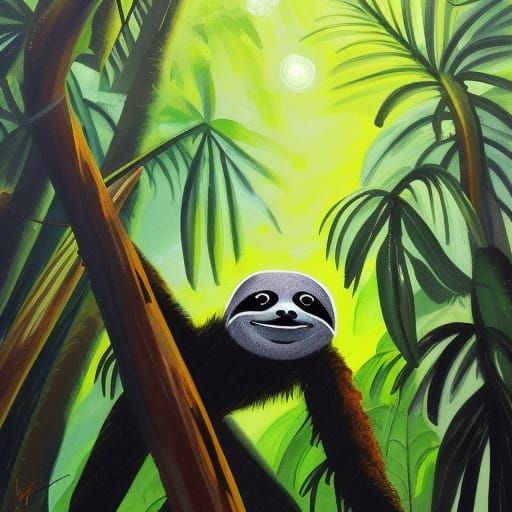 Sloth in Rainforest Speed Painting, Noir Illustration