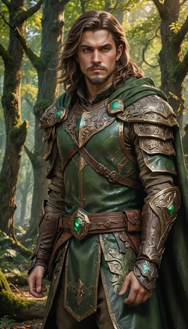 Human Ranger in Ancient Forest, Warcraft Style