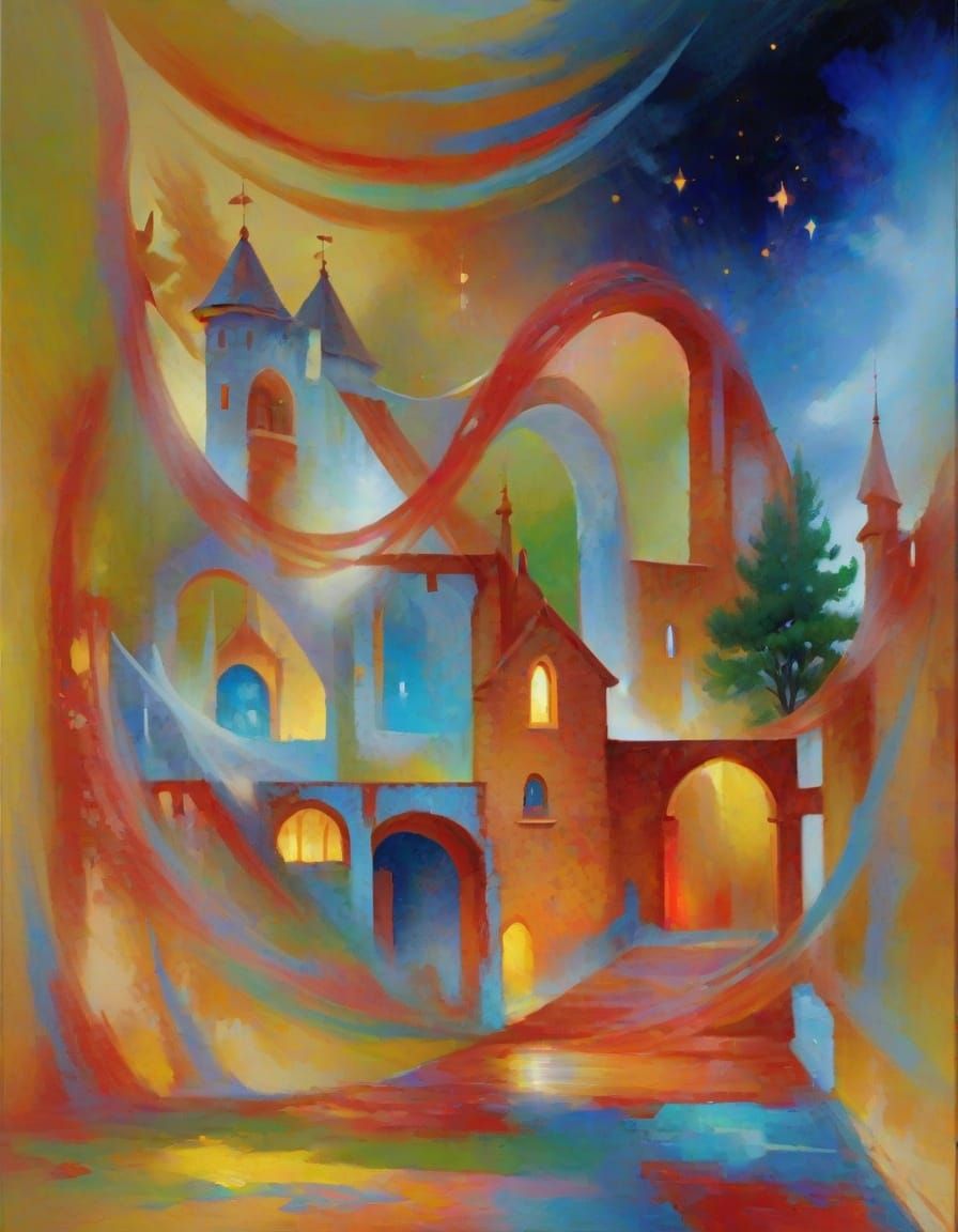 Ethereal Castle in Iridescent Mist