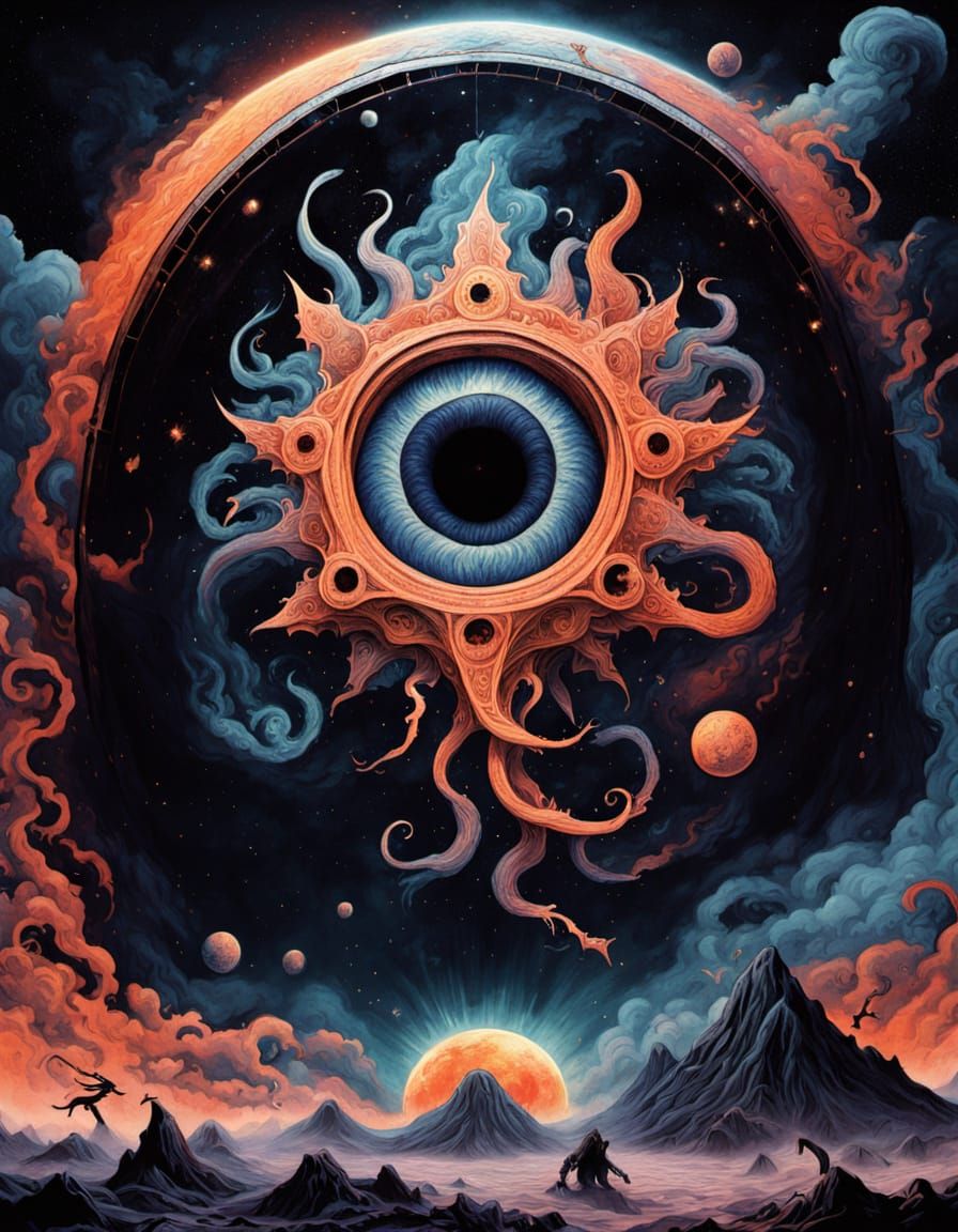 Cosmic Horror Kaiju as Ukiyo-E Woodcut Print