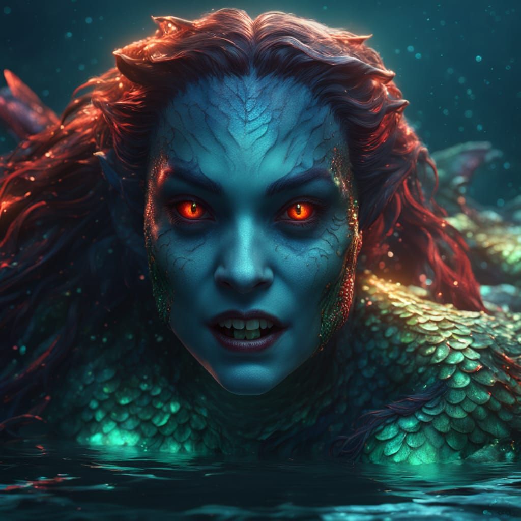 Vampire Mermaid Shimmers in Dark Fantasy Art