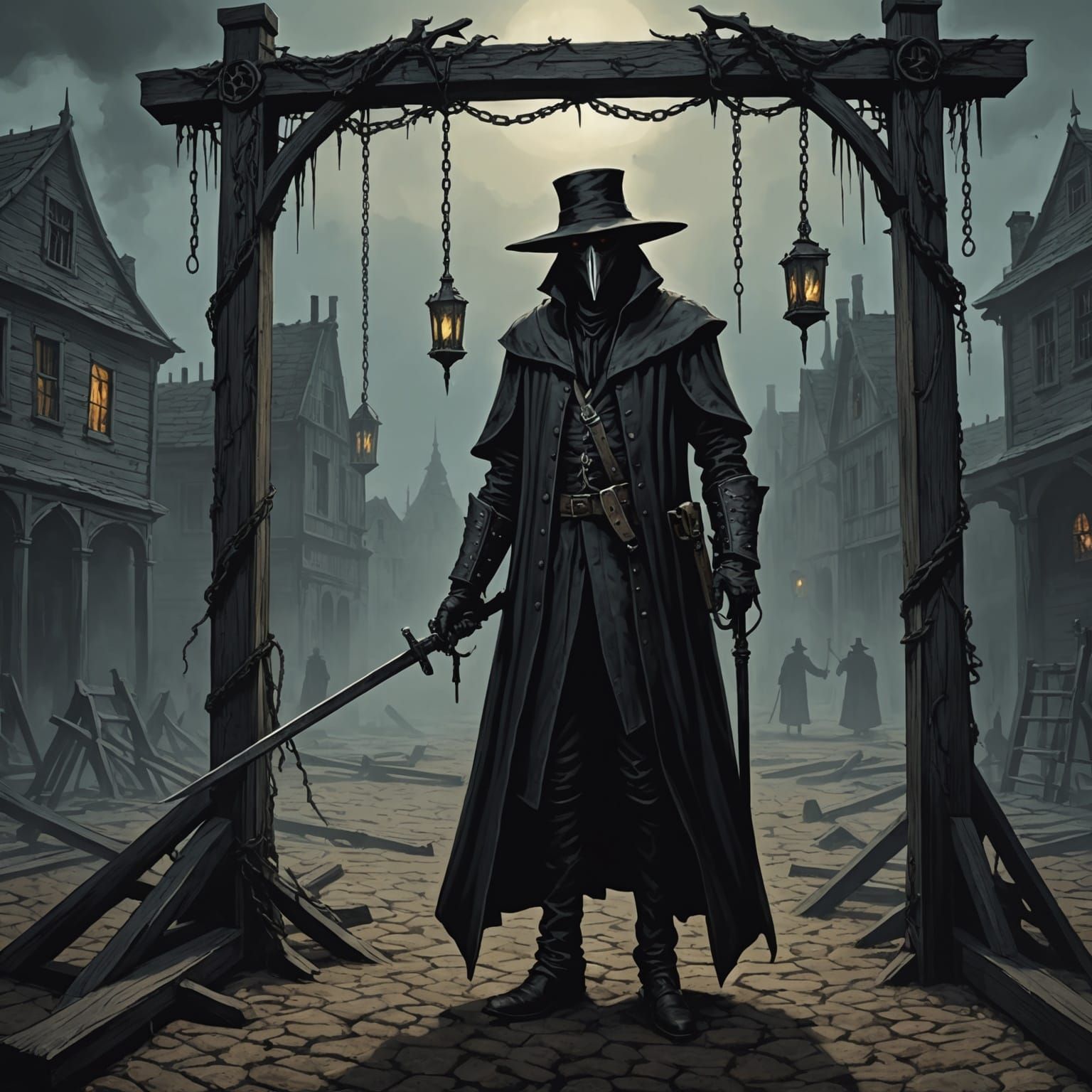 Horror Plague Doctor Near Gallows