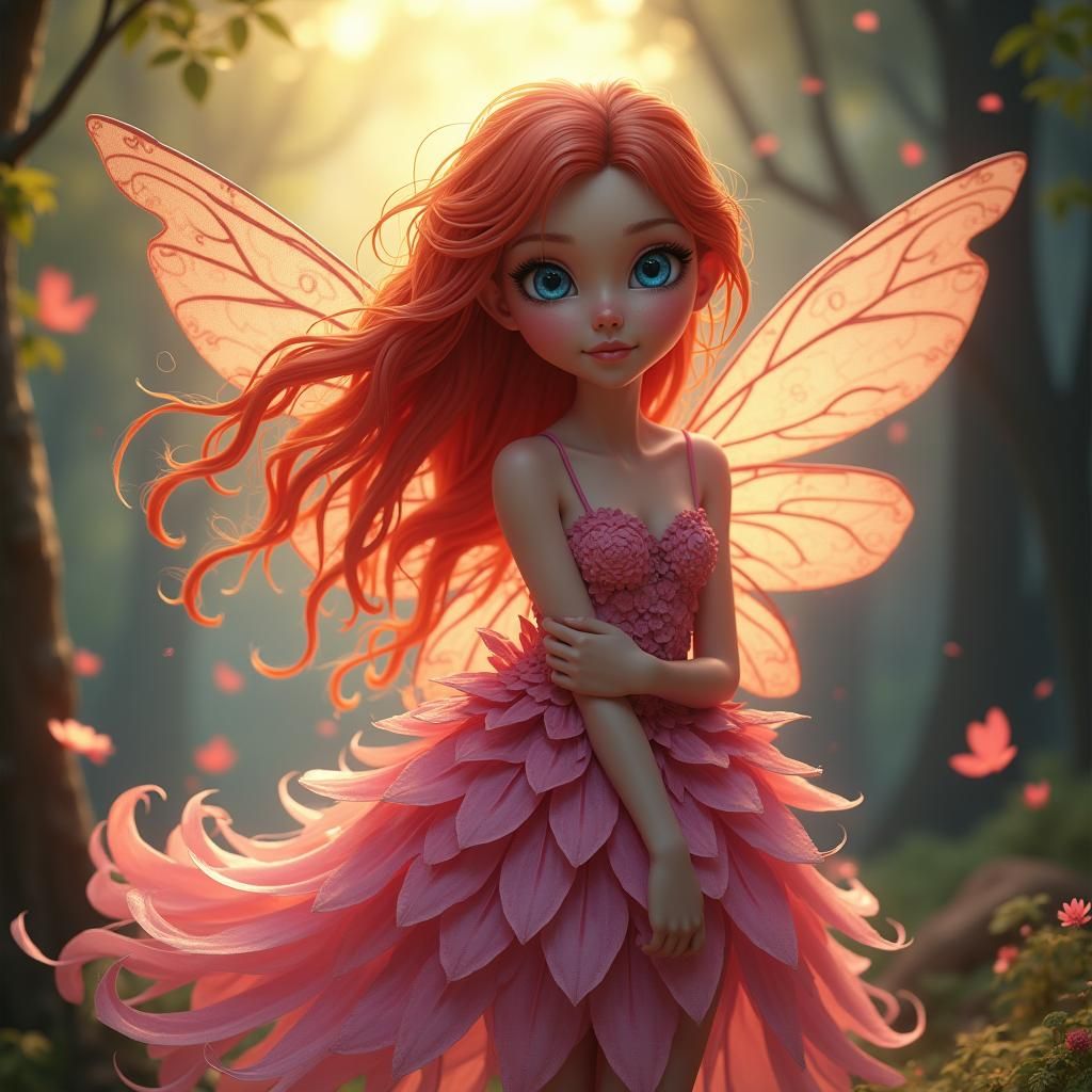 Red-Haired Fairy in Mystical Forest Concept Art