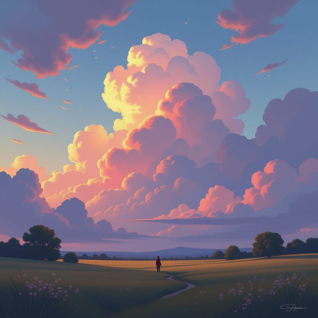 Ethereal Landscape with Swirling Clouds