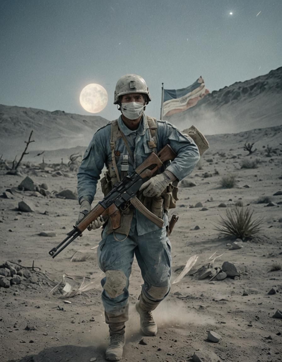 Wounded Soldier on Lunar Surface in Cinematic Style