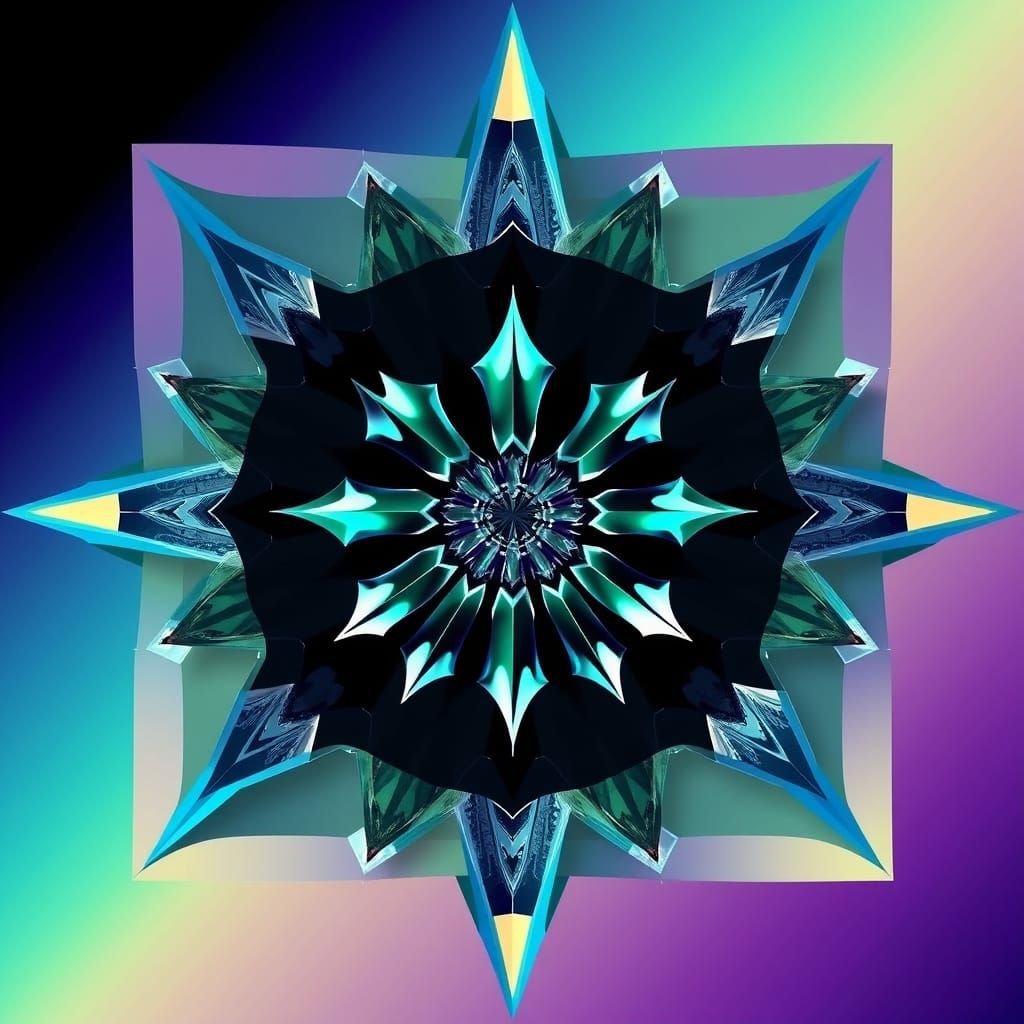 Vibrant Geometric Crystal Mandalas in Surreal Vector Art