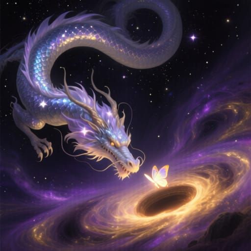 Celestial Dragon Guides Butterfly to Light Portal