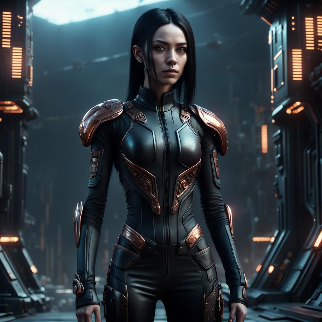 Alien Girl in Cyberpunk Style, 3D Rendering