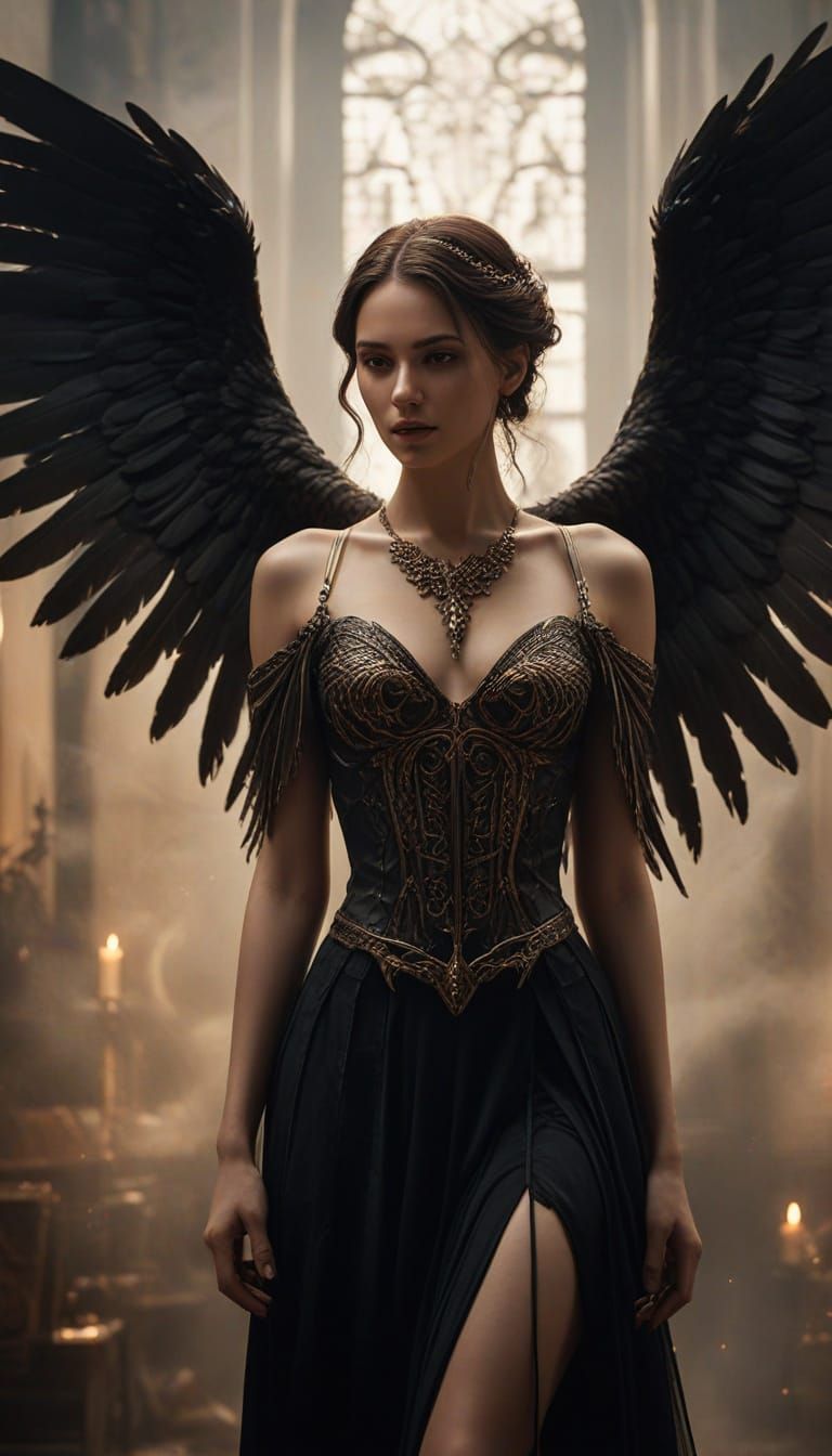Gothic Angel of Unyielding Passion in Photorealistic Digital...