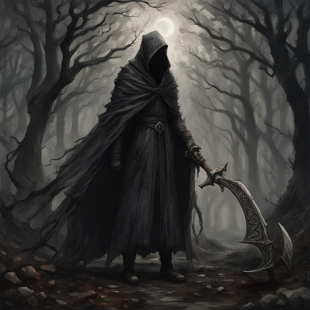 High Gothic Fallen Angel in Dark Forest